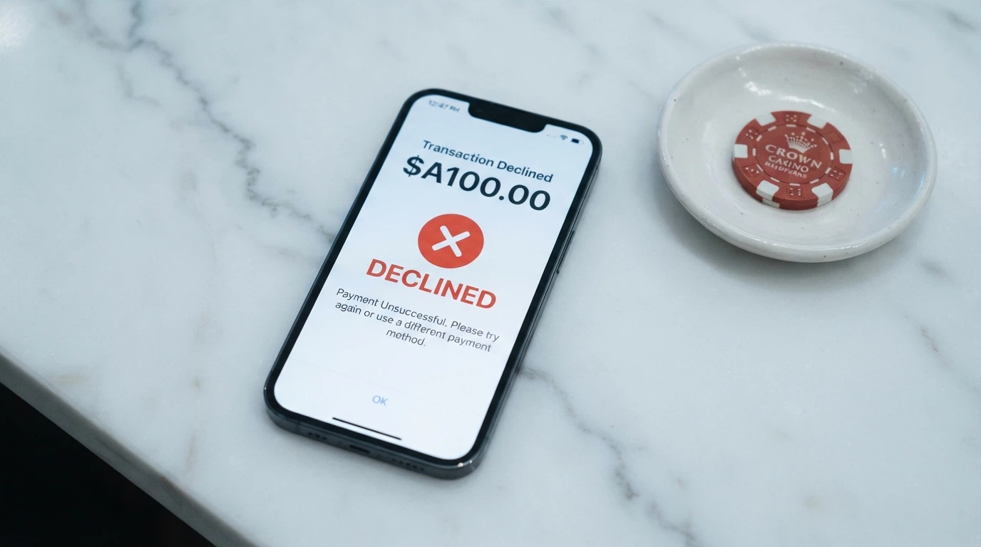 A warning graphic listing the credit-card and crypto payment ban for licensed wagering