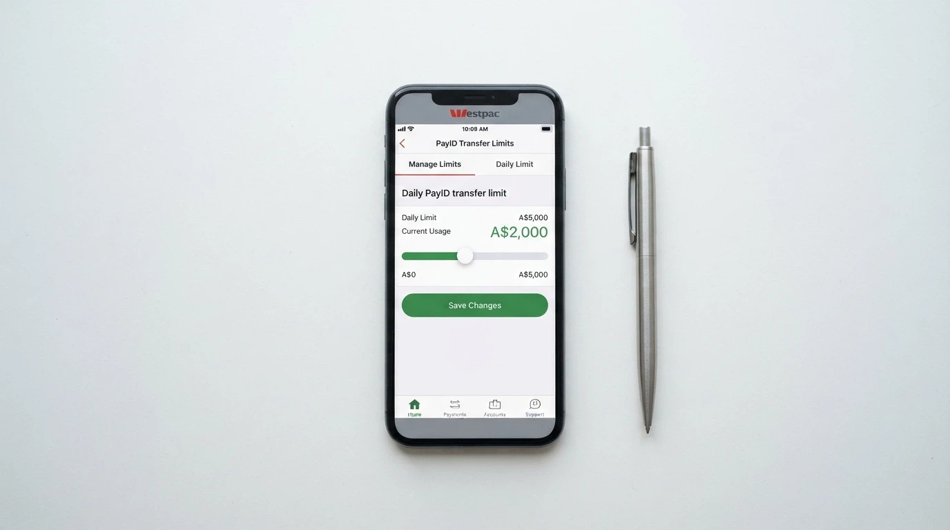 A banking app screen for setting a daily PayID transfer limit